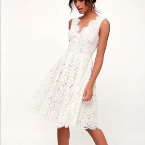 Love Swept White Lace Midi Skater Dress